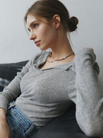 [레이허] LAPEL V KNIT