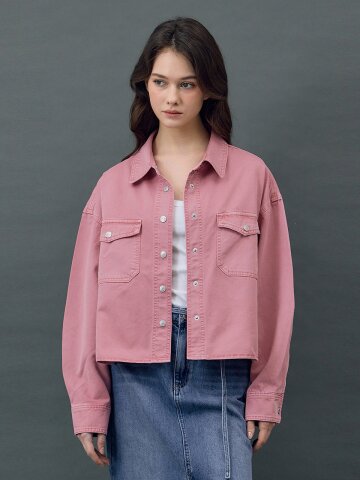 DENIM OVER FIT TWO POCKET JACKET PINK R5
