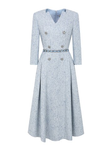 더블 버튼 슬릿넥 플레어 원피스 