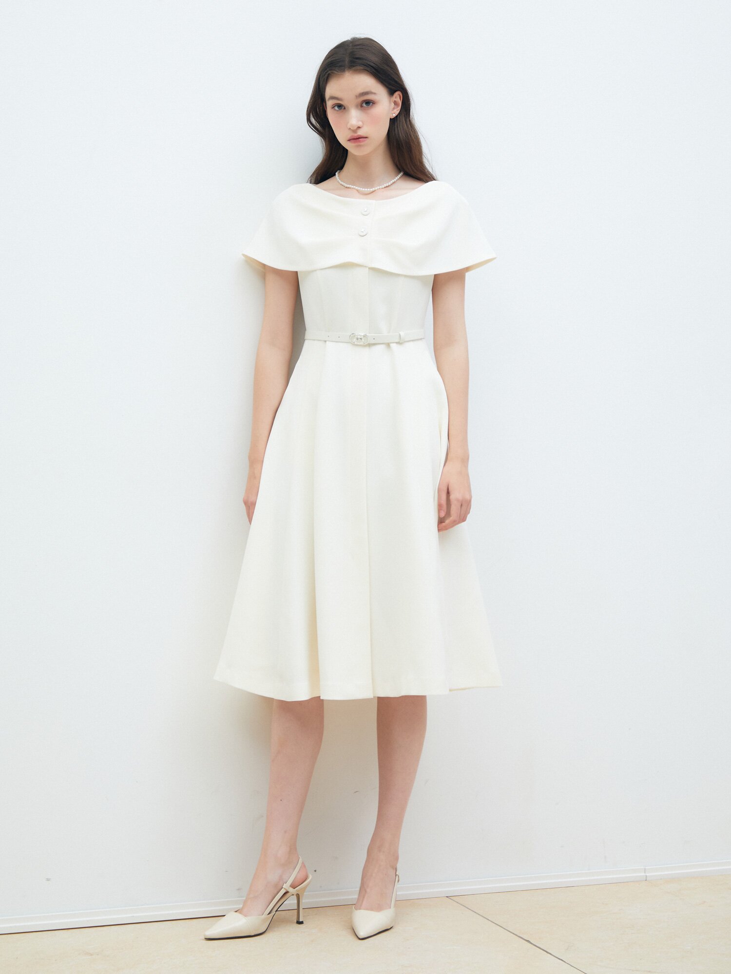 케이프 레이어 플레어 원피스 (CREAM)