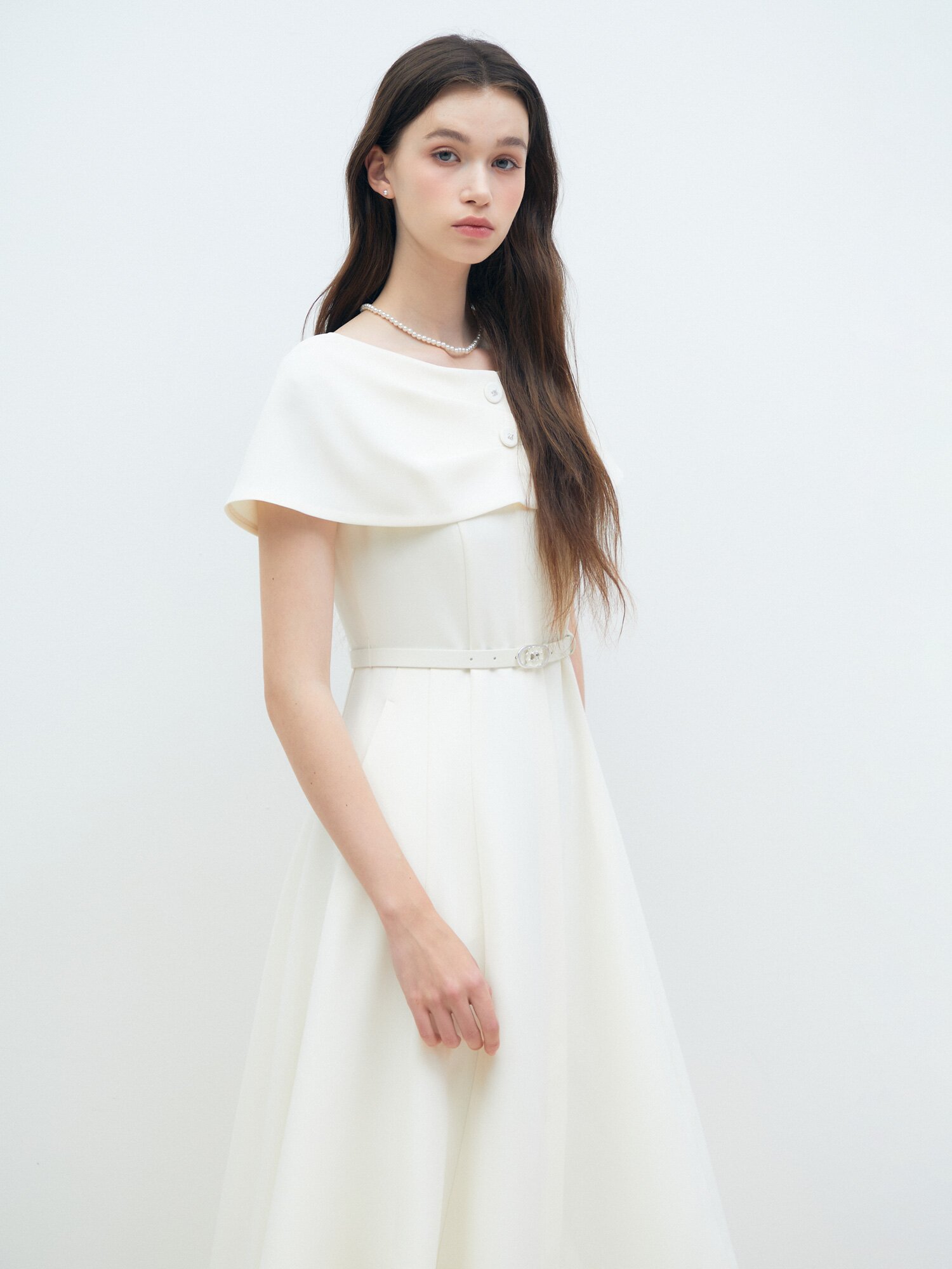 케이프 레이어 플레어 원피스 (CREAM)