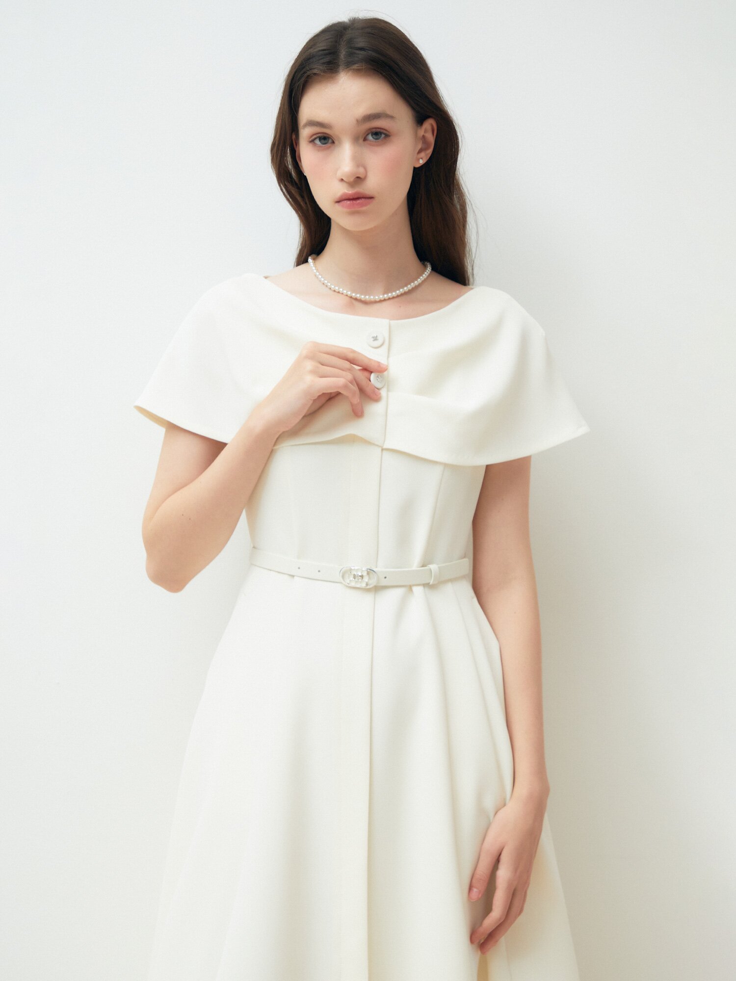 케이프 레이어 플레어 원피스 (CREAM)