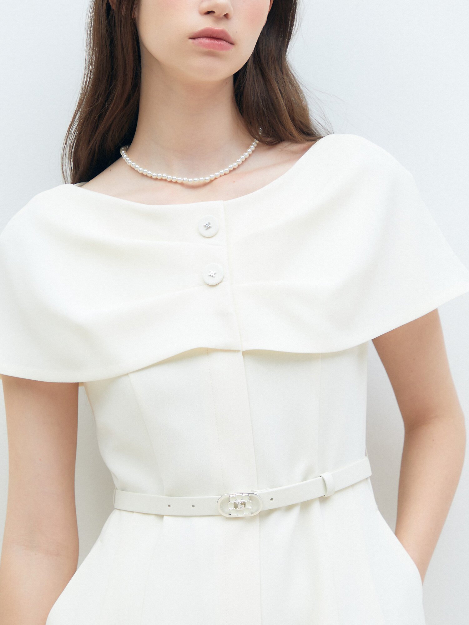 케이프 레이어 플레어 원피스 (CREAM)