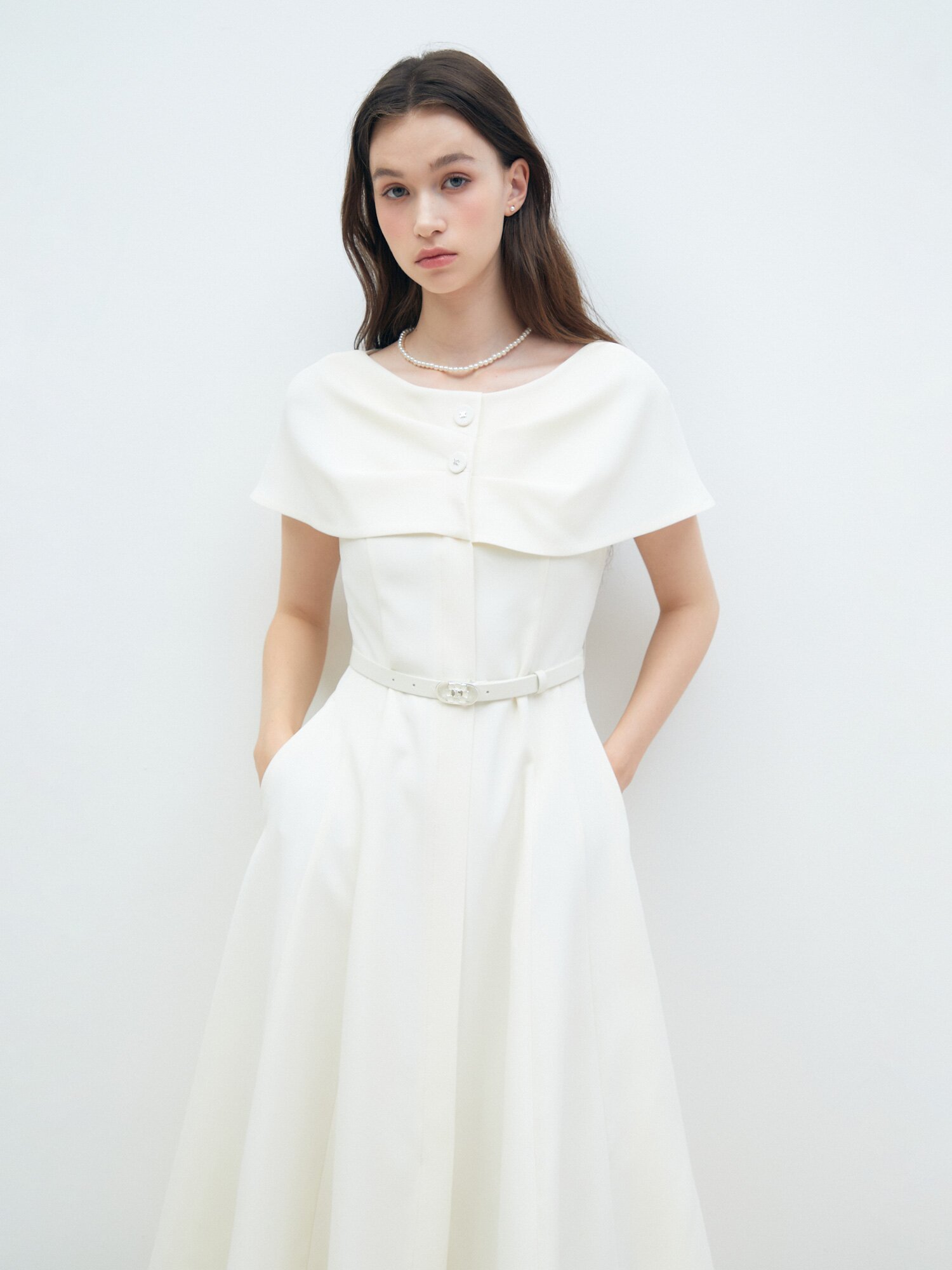 케이프 레이어 플레어 원피스 (CREAM)