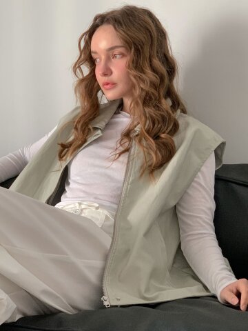 페이크 레더 카라 베스트 (2colors)