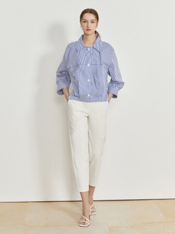 린넨 백 밴딩 테이퍼드 팬츠 