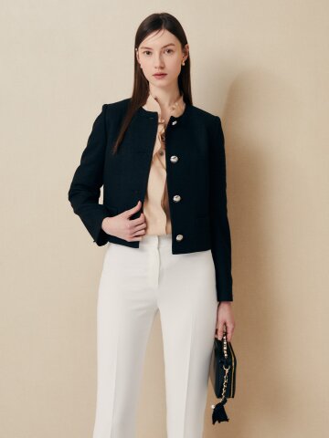 심플 엣지 크롭 트위드 자켓 