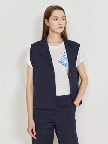 린넨 스트링 라펠 칼라 베스트 