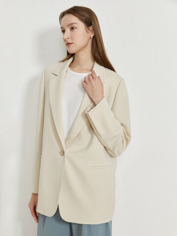 루즈핏 사선 슬릿 원버튼 재킷 (LIGHT BEIGE)