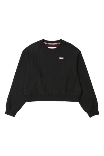 [WOMEN] 스트라이프 인터로크 크루 스웨트셔츠 - 블랙 HBW0001AMZBLK