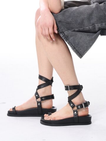 블랙 글레디에이터 스트랩 쪼리 샌들(4cm)