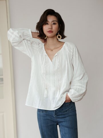 LS_Hook flower lantern sleeve top