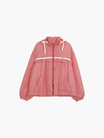 LACE STRING CHECK WINDBREAKER_RED