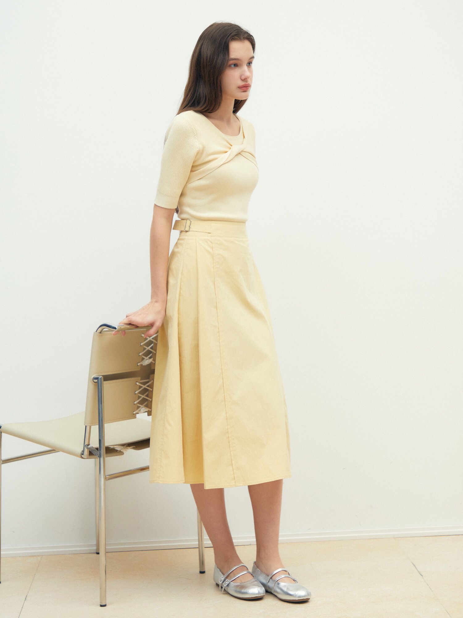 버클 장식 플레어 스커트 (YELLOW)