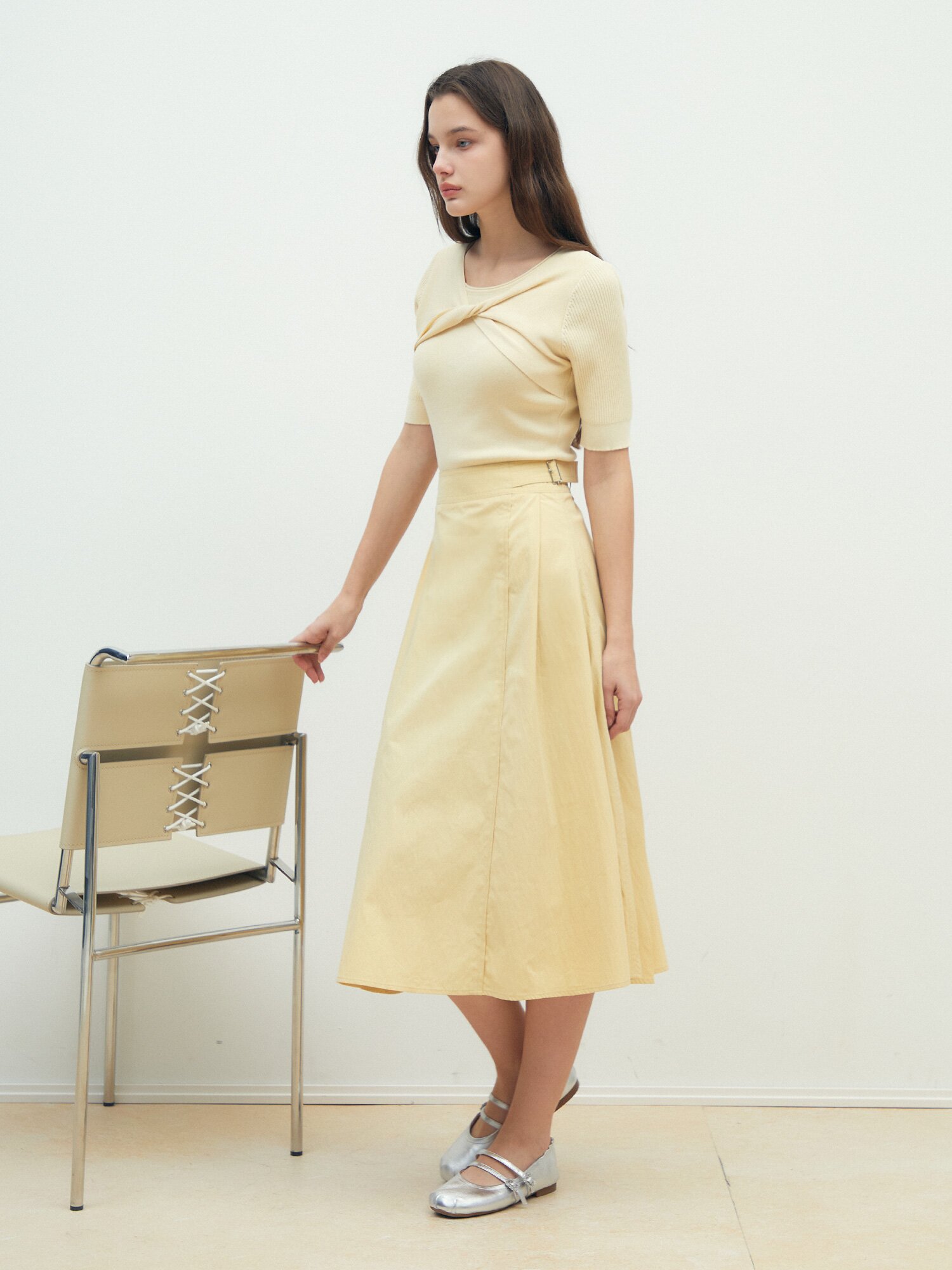 버클 장식 플레어 스커트 (YELLOW)