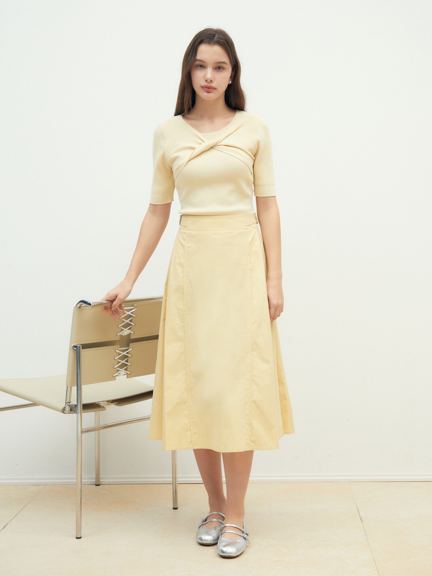 버클 장식 플레어 스커트 (YELLOW)