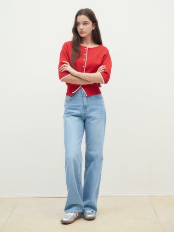 코튼 와이드 일자핏 데님 팬츠 