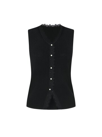 배색 펄 장식 슬리브리스 니트 