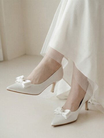 진주 리본 펌프스 펄블룸 힐_white 5/6/7cm ODRD24038