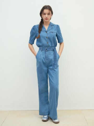 원턱 와이드 데님 팬츠 