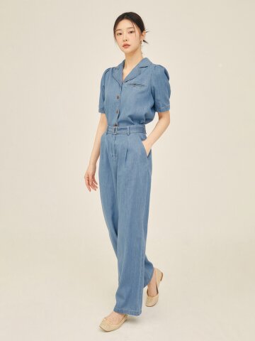 원턱 와이드 데님 팬츠 