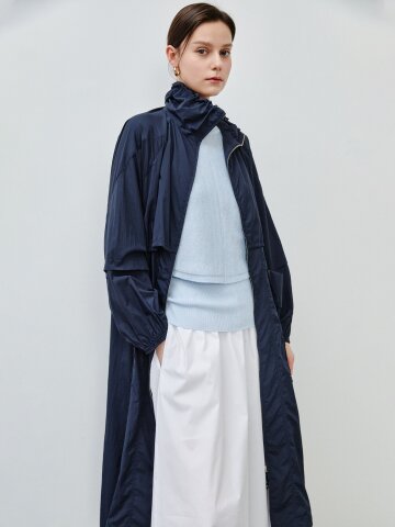 나일론 시스루 프린트 후드 롱 아우터 