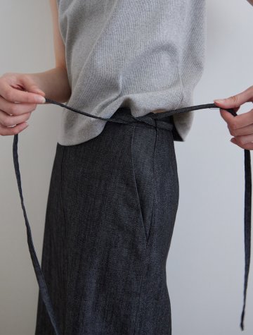 [6차] Belted H-line skirt_BLACK DENIM
