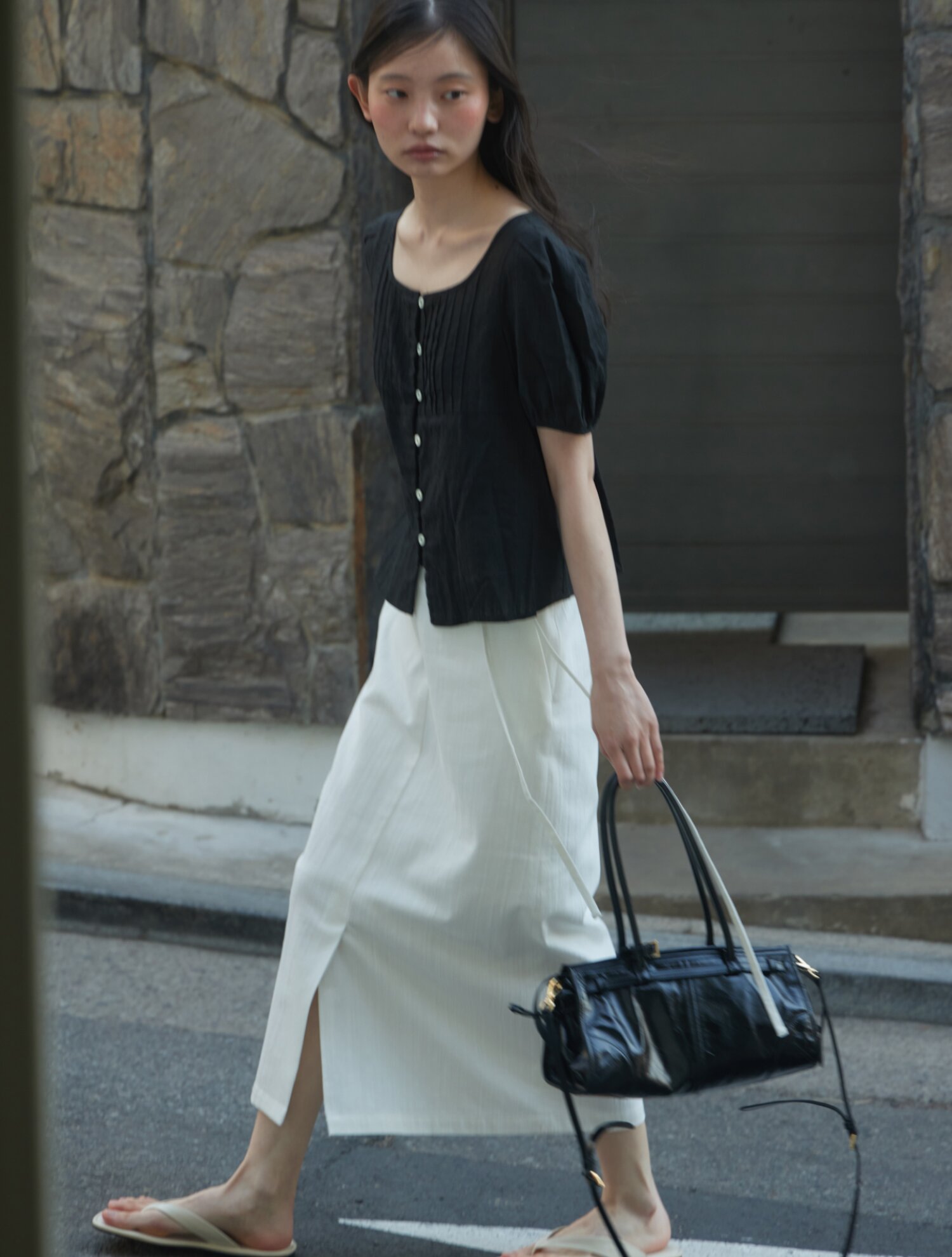 Belted H-line skirt_WHITE