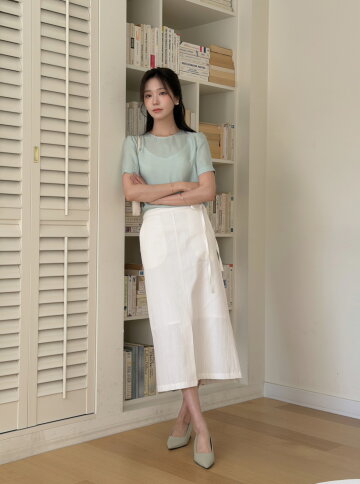 [6차] [소희 PICK] Belted H-line skirt_WHITE