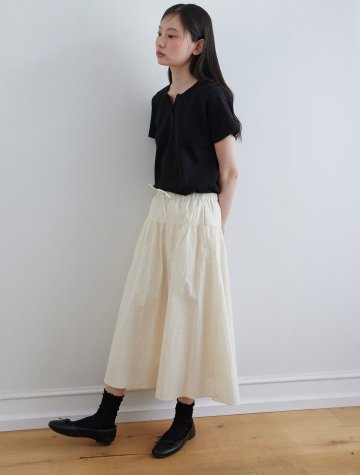 Pleated banding wide skirt_CREAM