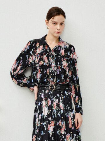 주름 캡 디테일 시폰 블라우스 