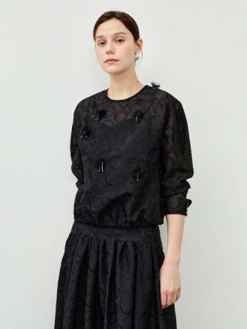 도트 플라워 시스루 블라우스 