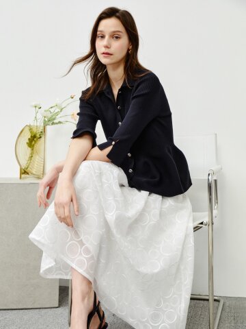 도트 플레어 자카드 스커트 