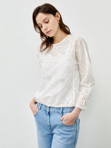 도트 플라워 시스루 블라우스 