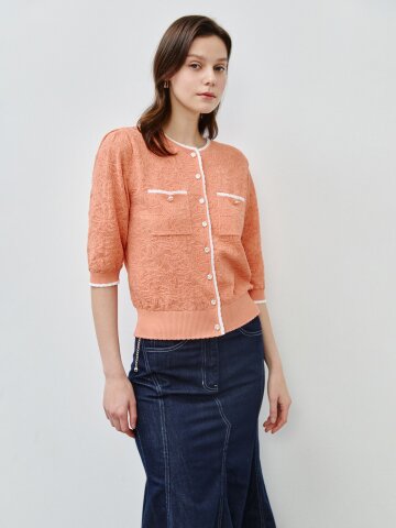 플로럴 텍스처 클래식 니트 가디건 