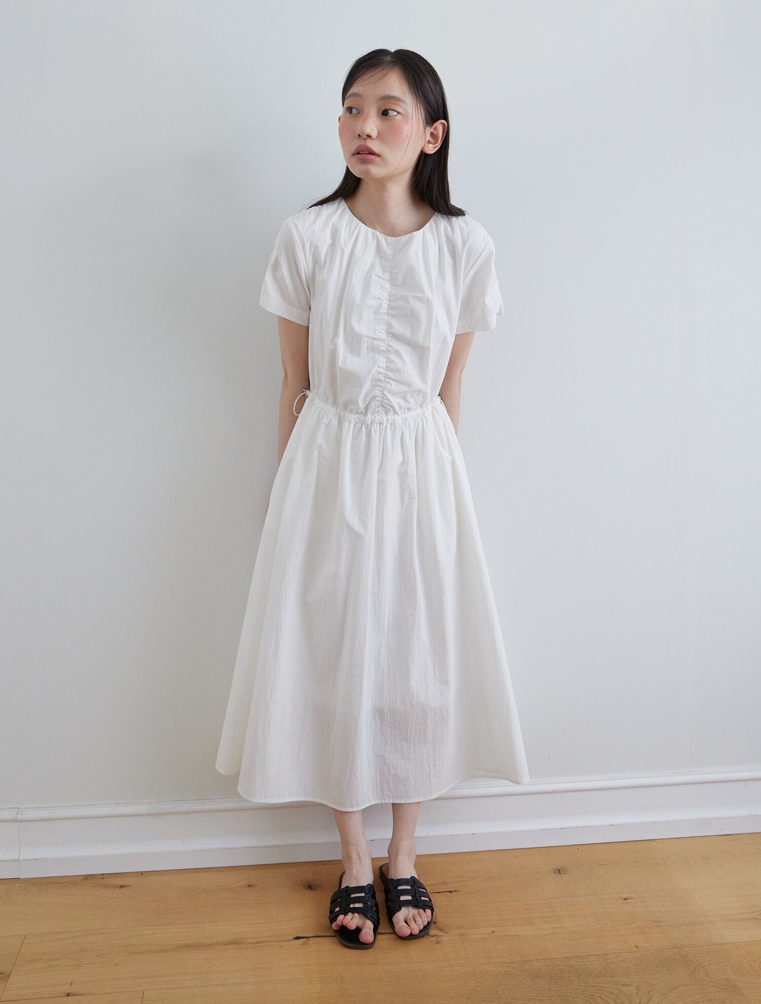 Half sleeve string one-piece_WHITE