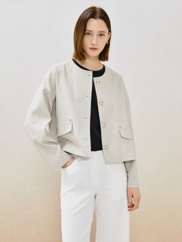 오버핏 린넨 라운드넥 재킷 