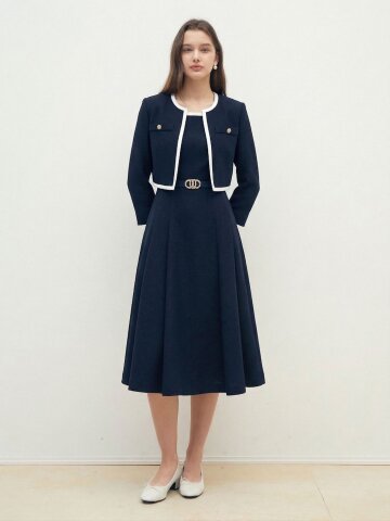 스퀘어 플레어 원피스 +재킷 세트 