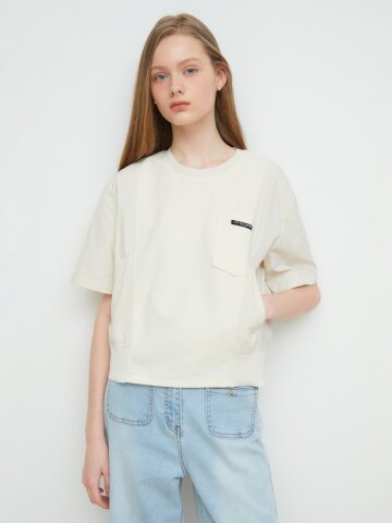 텍스쳐 블록 포켓 크롭 티셔츠 