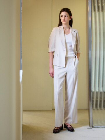 원턱 백 밴딩 세미 와이드 팬츠 