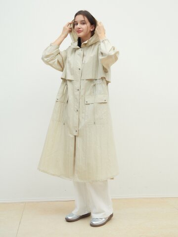 디테쳐블 후드 스트링 트렌치 코트 