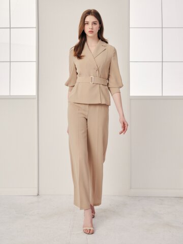 백 밴딩 와이드 팬츠 