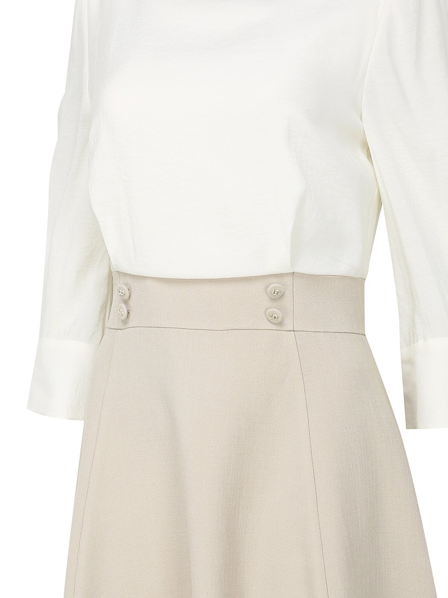 배색 백 스트랩 플레어 원피스 (BEIGE)