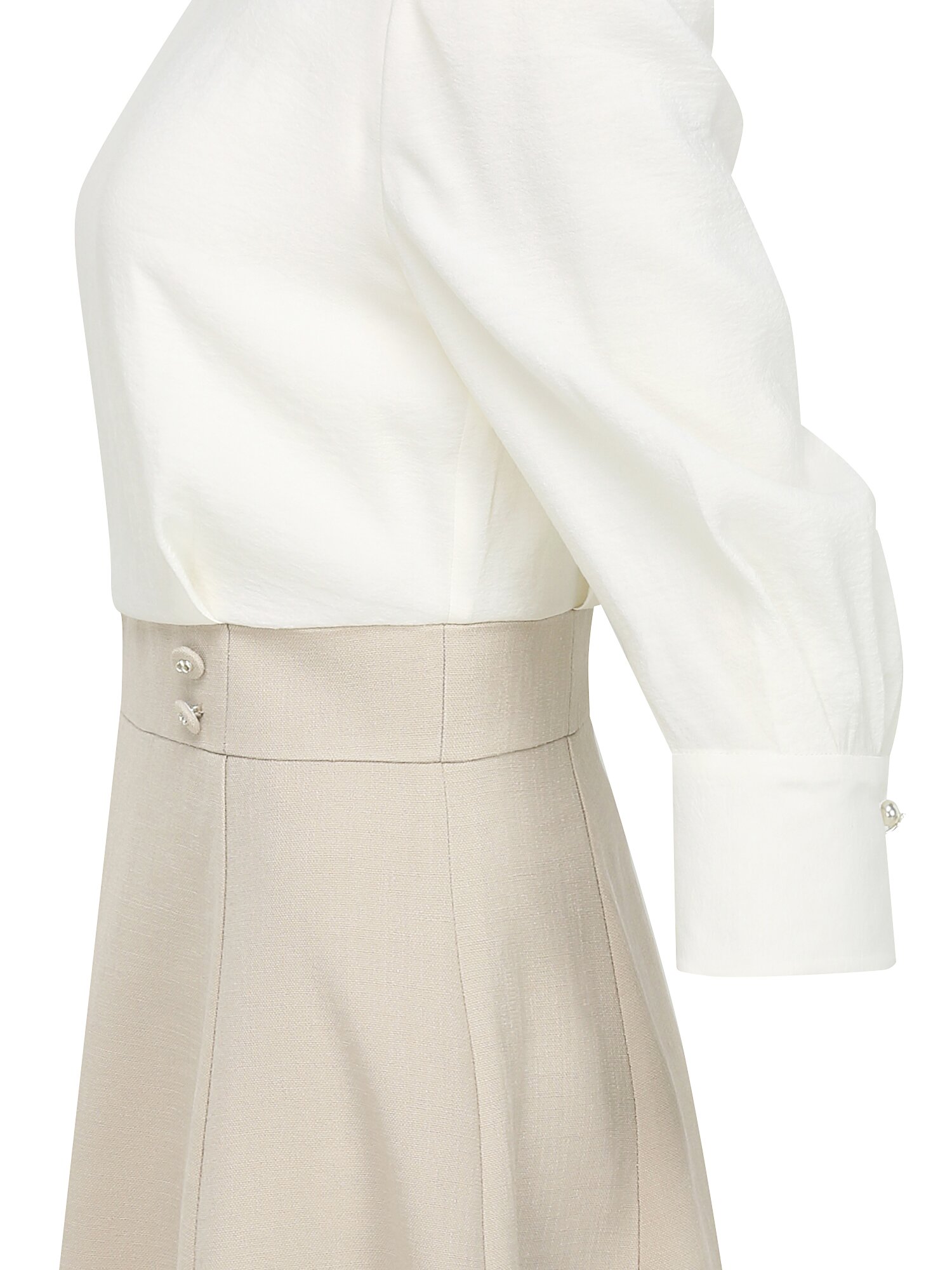 배색 백 스트랩 플레어 원피스 (BEIGE)