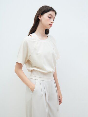 언밸런스 숄더 래글런 스웻셔츠 