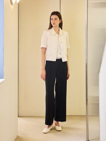 투턱 백 밴딩 세미 와이드 팬츠 