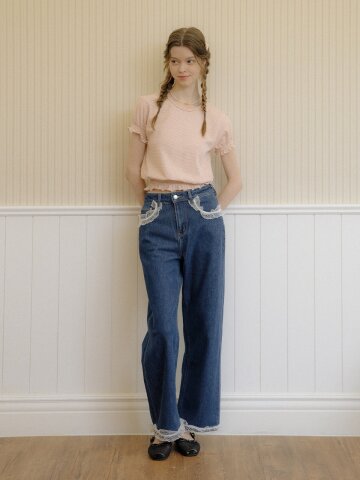 DD_Lace denim pants_DARK BLUE