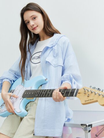 코튼 크링클 스트링 후드 점퍼 