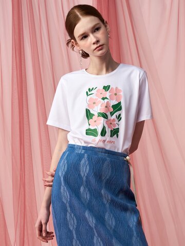 [페리 메라] 플라워 반팔 티셔츠 (화이트)