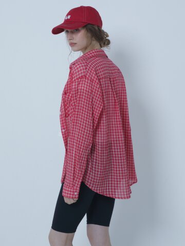 CHECK SEE THROUGH COVER UP SHIRTS RED
